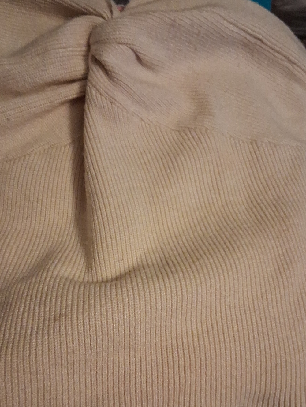 Twist-Front Ribbed Cowl Neck in Cream